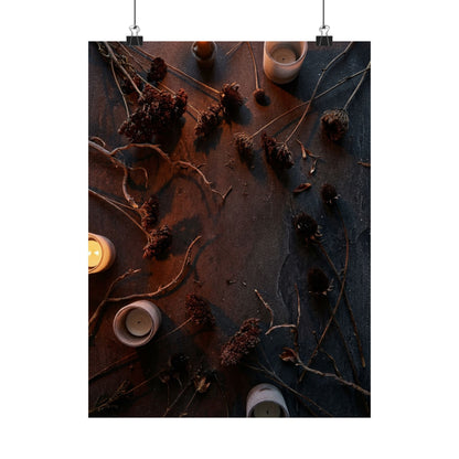 Dried Flowers Winter Wall Art Print | Dark Japandi Sophisticated Design Art Print