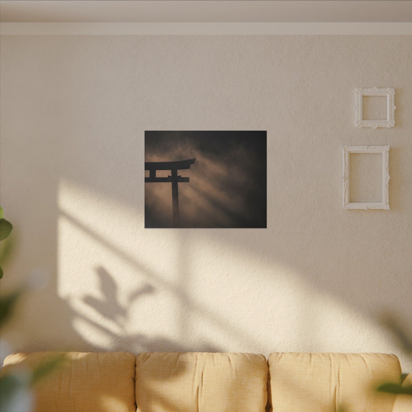 Torii Gate Shadow Zen Canvas Art | Bold Dark Japandi Art