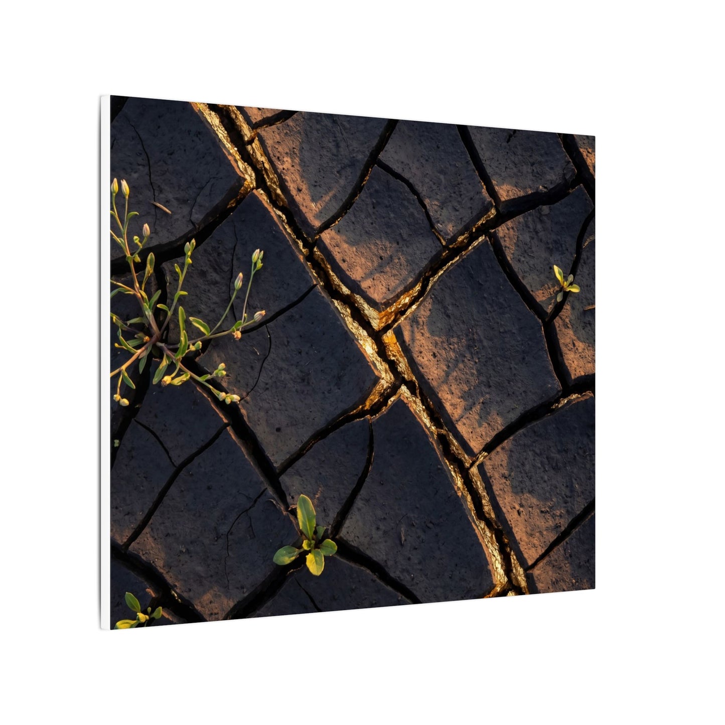 Kintsugi Cracked Earth in Golden Hour | Gold Vein Canvas Art