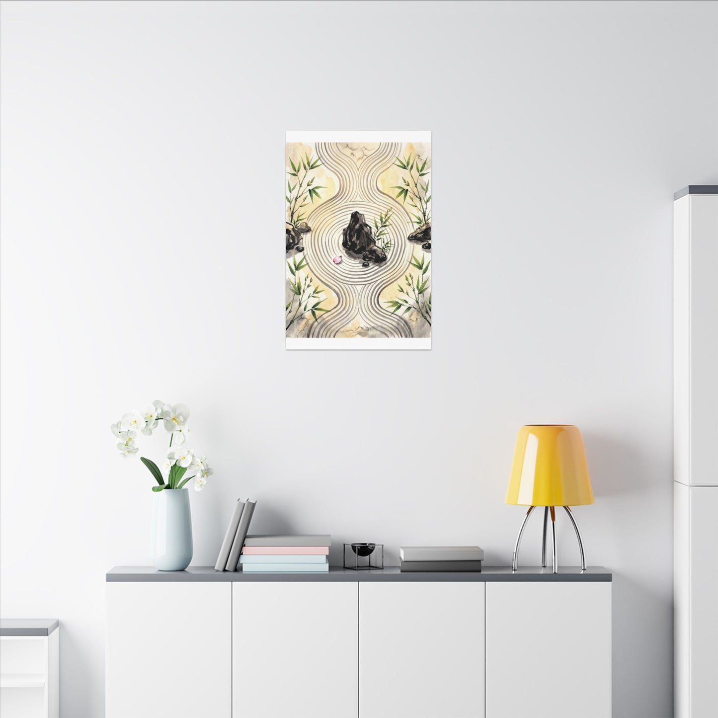 Zen Rock Garden in Golden Hour | Sumi E Canvas Art