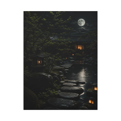 Moonlit Garden Shadow Zen Canvas Art | Sophisticated Dark Japandi Art