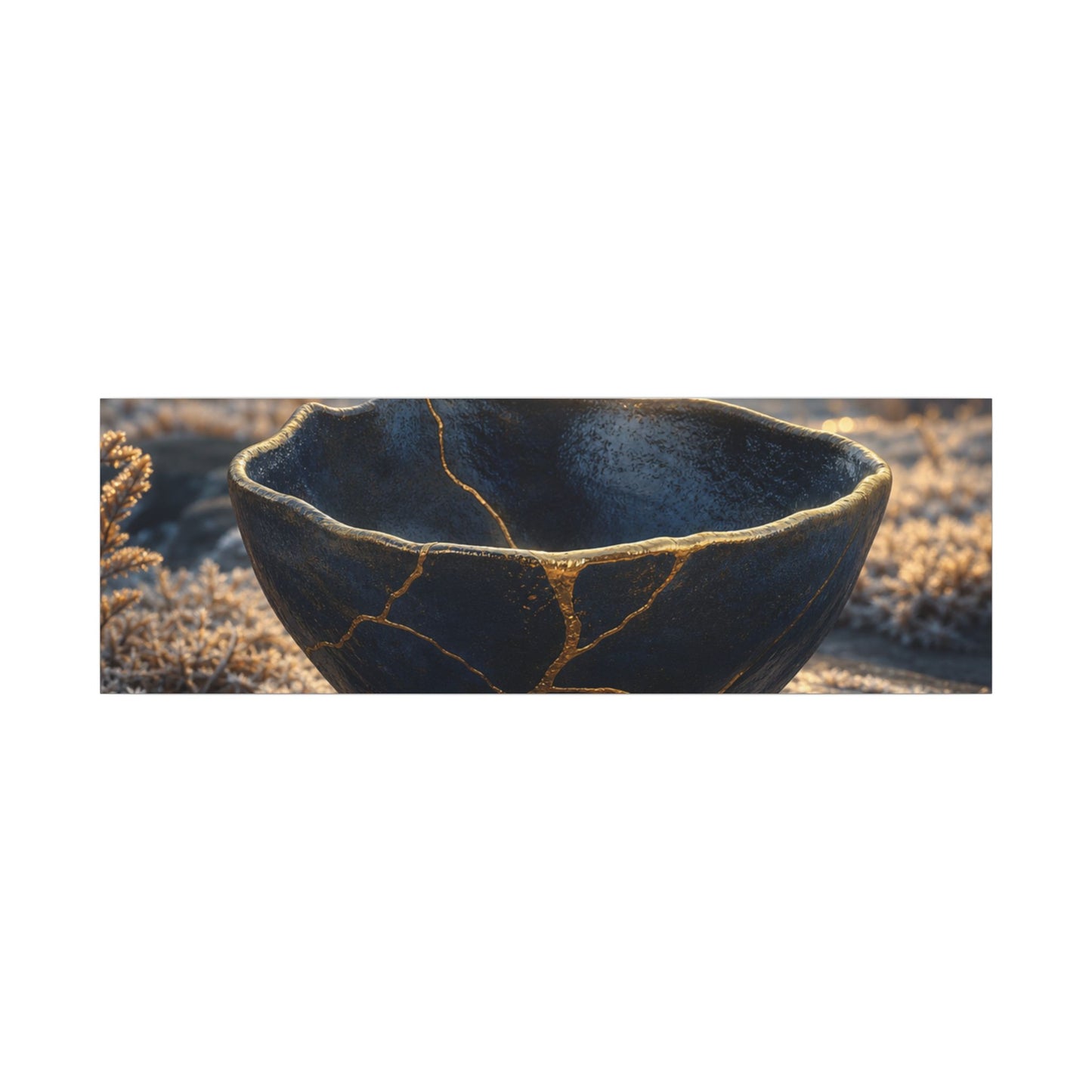 Ceramic Bowl Canvas Art | Winter Kintsugi Gold Repair Art