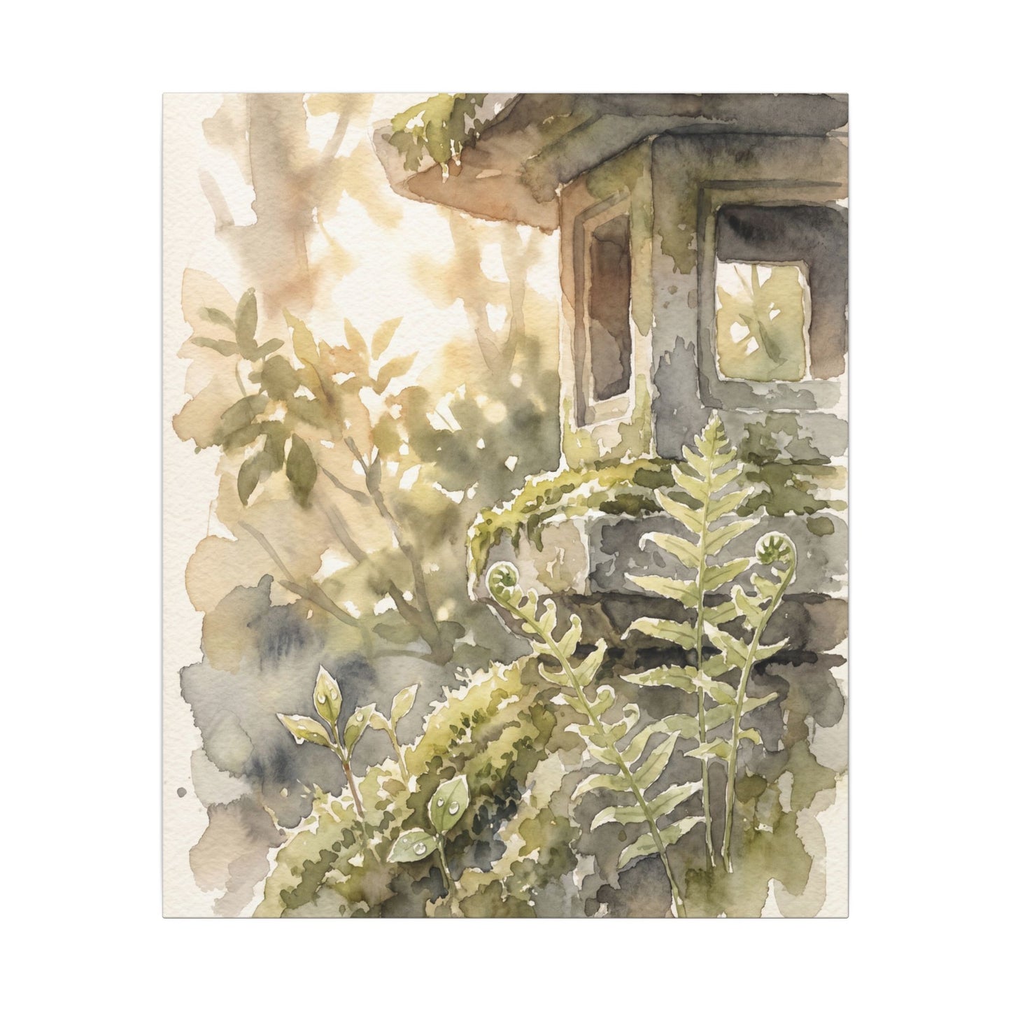 Earthy Stone Lantern Canvas Art - Watercolor Japandi