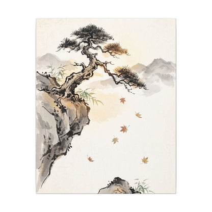 Peaceful Pine Tree Canvas Art - Sumi E Zen