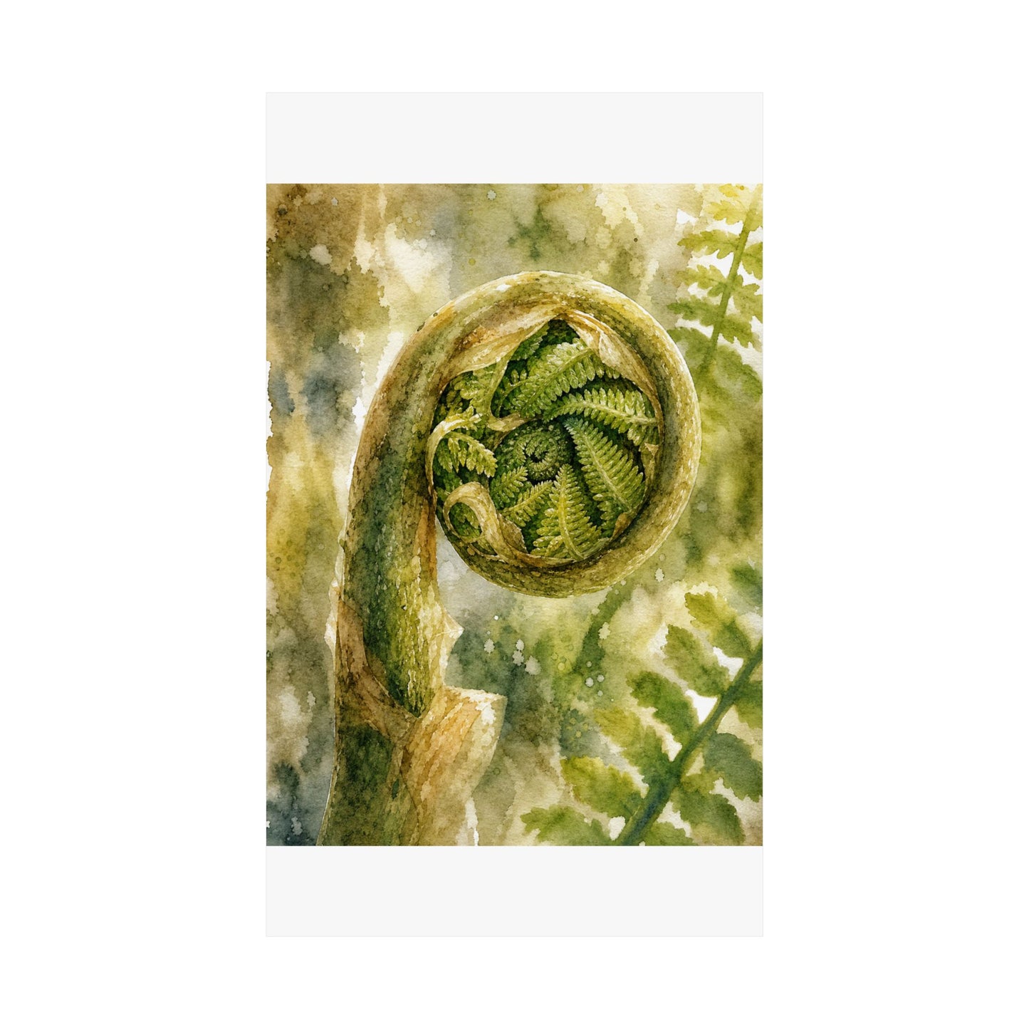 Elegant Fern Unfurling Wall Art Print - Watercolor Japandi
