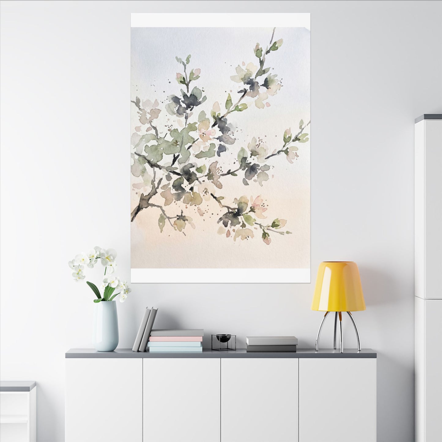 Cherry Blossom Watercolor Canvas Art | Elegant Japandi Art