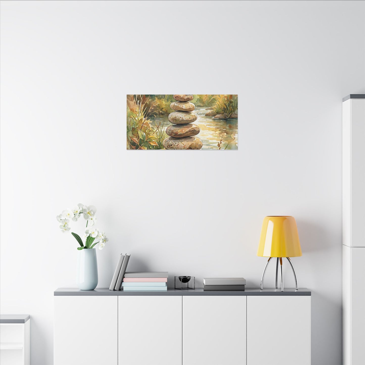 River Stones Summer Canvas Art | Japandi Cozy Design