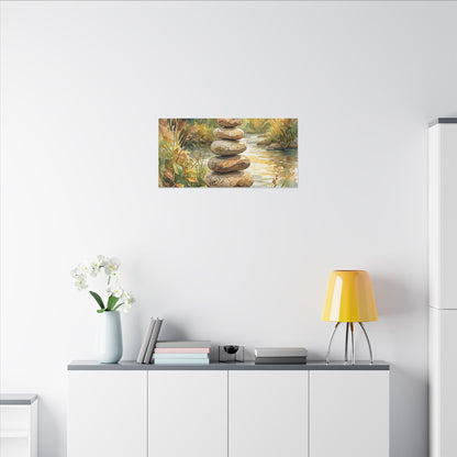 River Stones Summer Canvas Art | Japandi Cozy Design