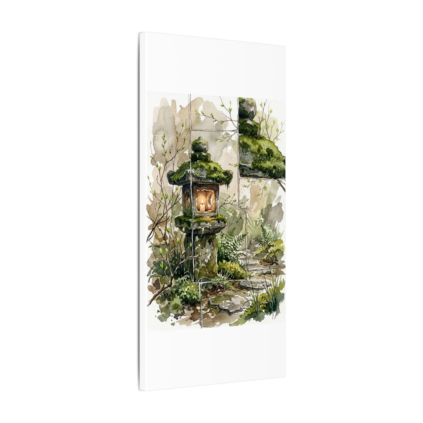 Stone Lantern Watercolor Canvas Art | Elegant Japandi Art