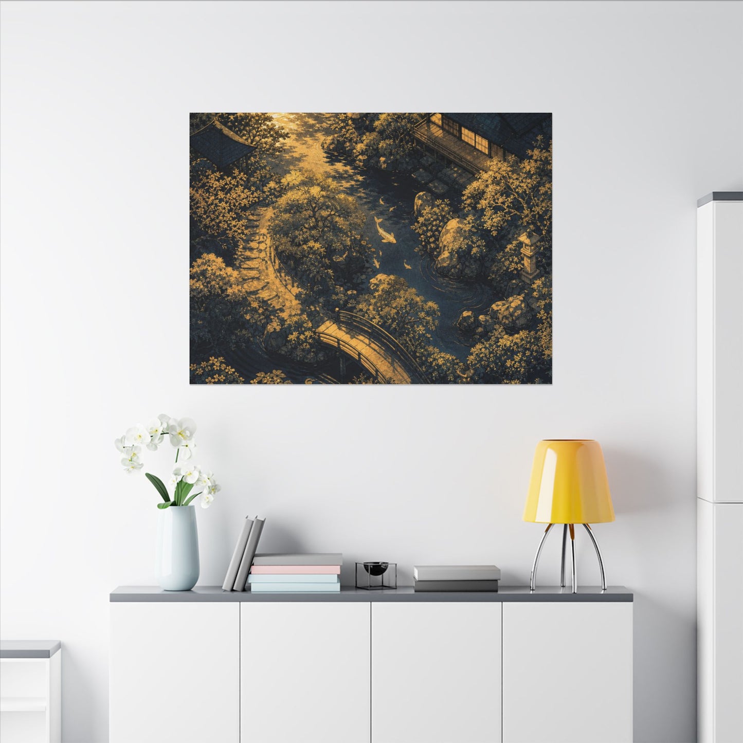 Contemplative Moonlit Garden Canvas Art - Ukiyo E Inspired Zen