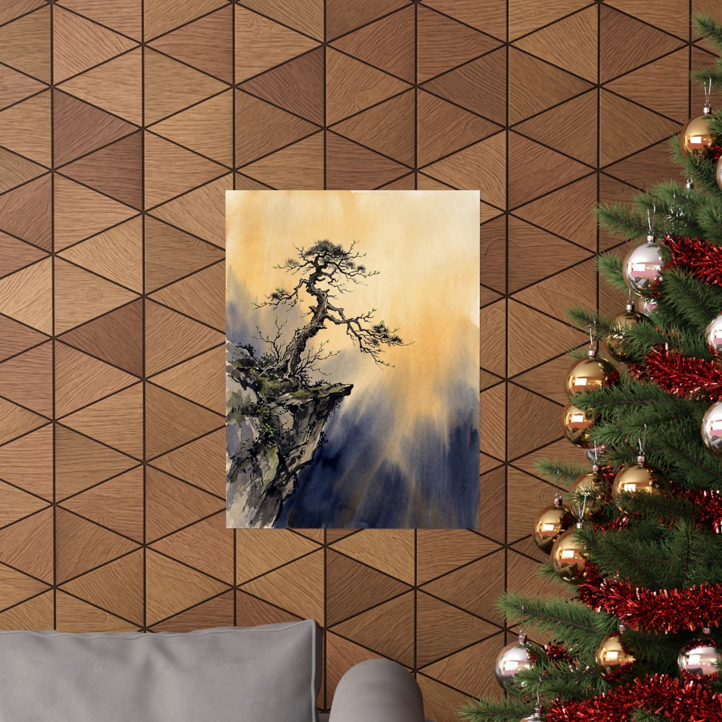 Pine Tree Wall Art Print | Spring Zen Sumi E Art