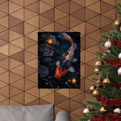 Candlelight Koi Pond Wall Art Print - Dark Japandi Datsuzoku