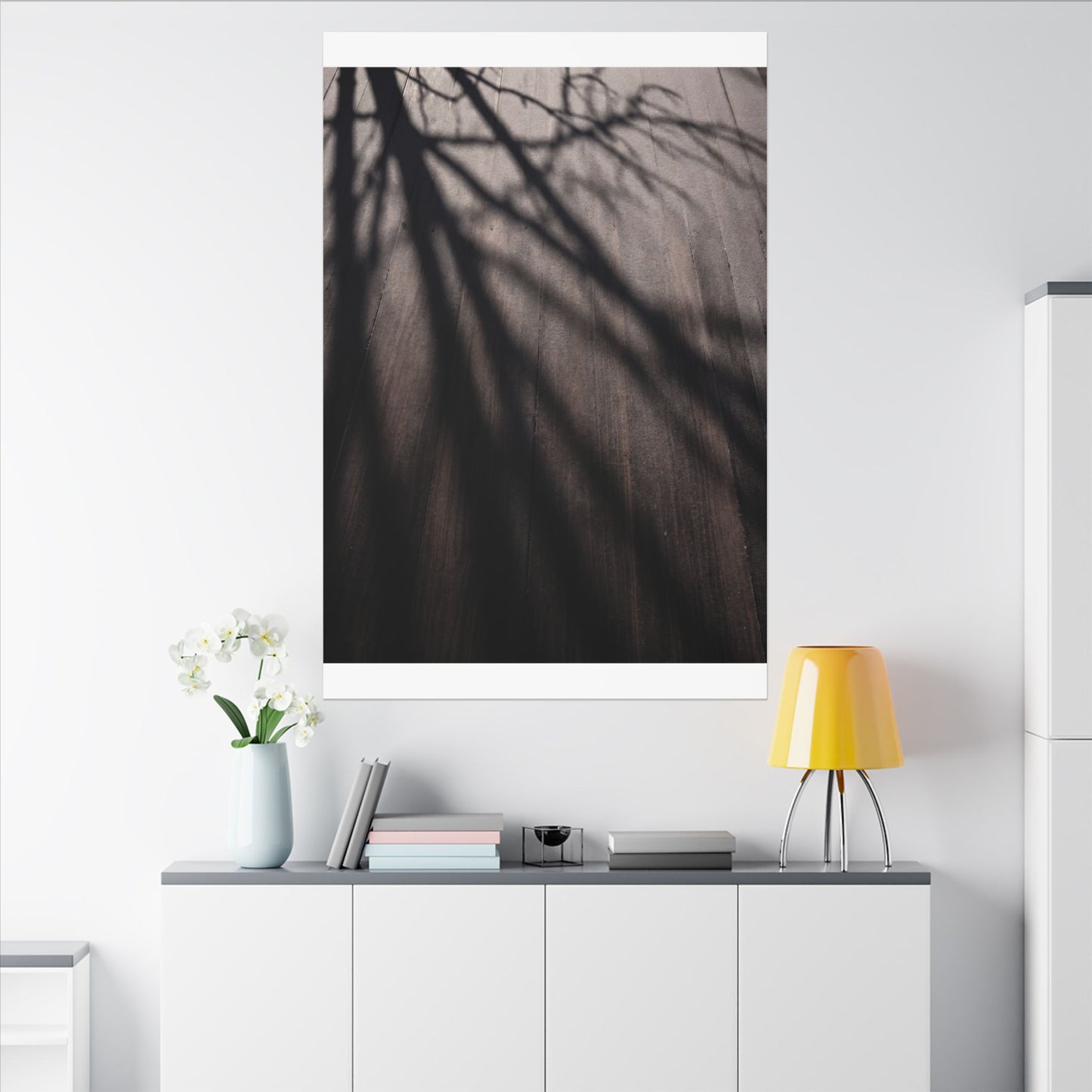 Dark Japandi Shadow Play in Dawn | Moody Minimal Canvas Art