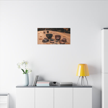 Golden Hour Tea Ceremony Canvas Art - Kintsugi Shibui