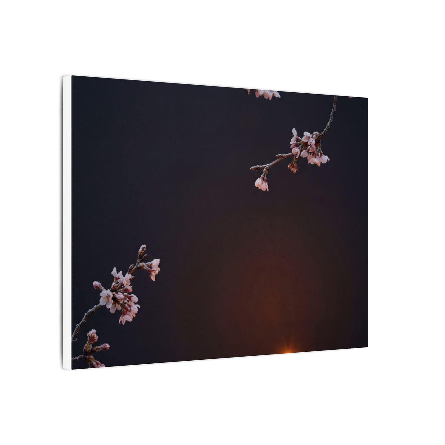 Dark Japandi Cherry Blossom in Candlelight | Moody Minimal Canvas Art
