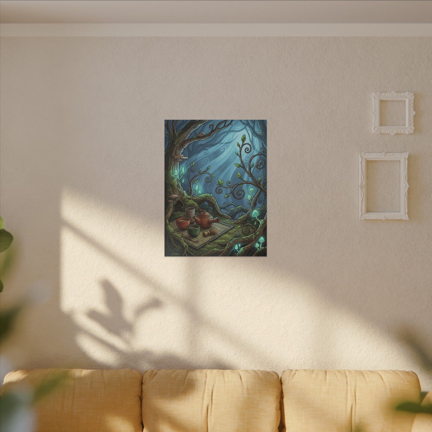 Spring Tea Ceremony Forest Whimsy Canvas Art | Cozy Decor