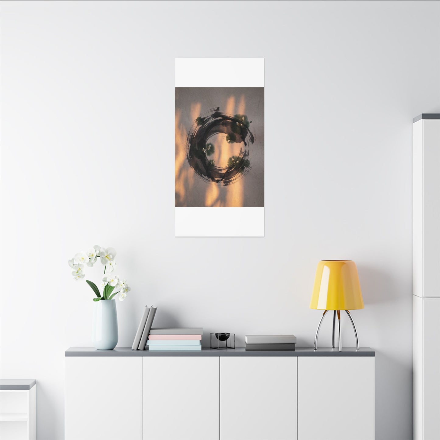 Ink Brushstroke Spring Canvas Art | Dark Japandi Bold Design