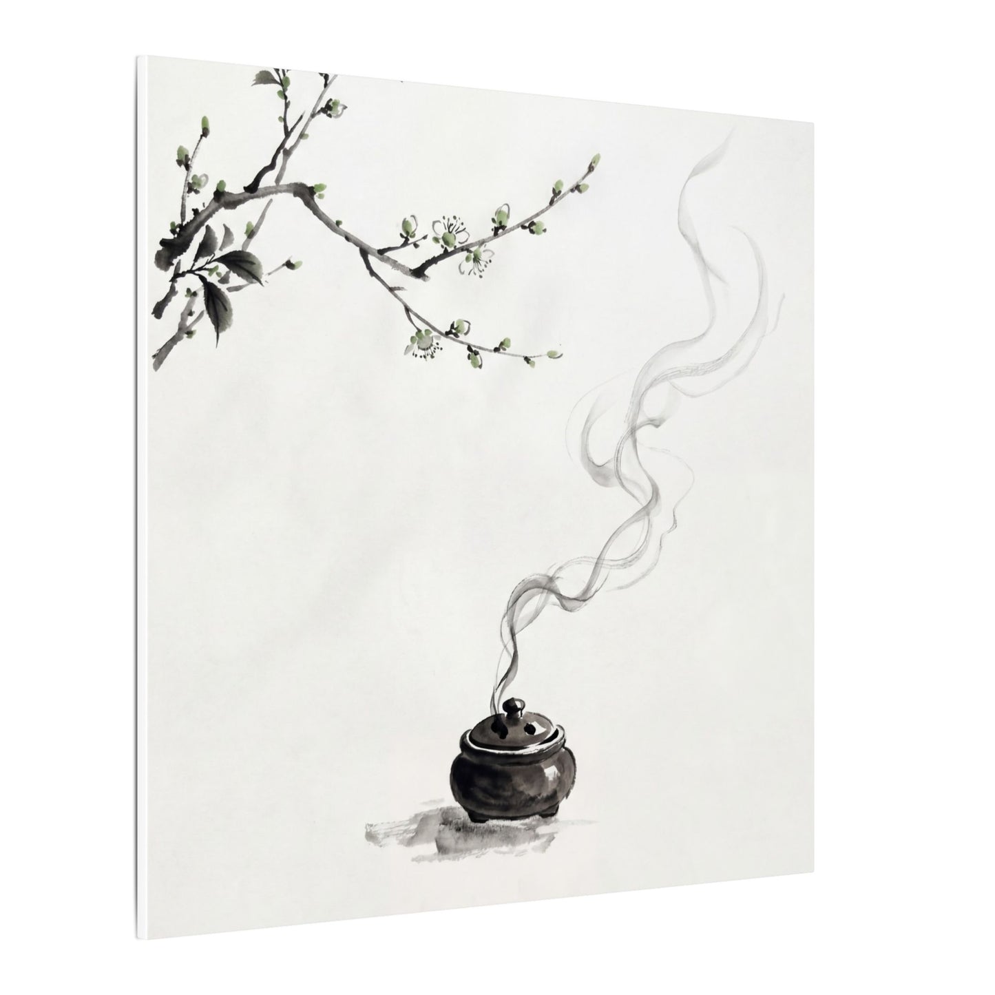 Calm Incense Smoke Canvas Art - Sumi E Zen