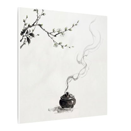 Calm Incense Smoke Canvas Art - Sumi E Zen