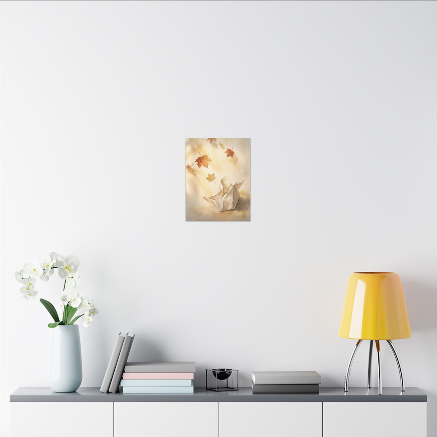 Japandi Paper Fold in Golden Hour | Watercolor Canvas Art