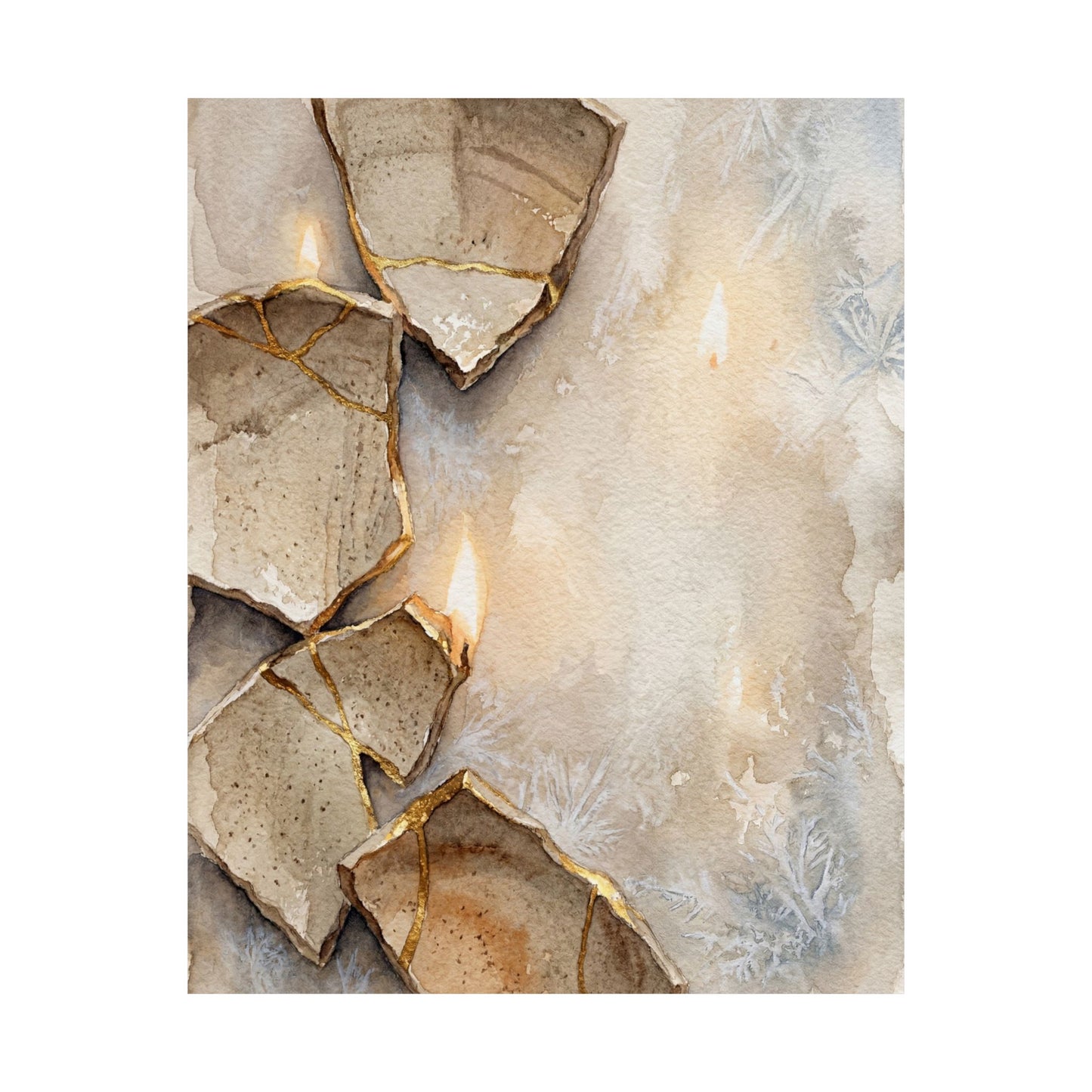 Winter Broken Pottery Watercolor Wall Art Print | Neutral Decor