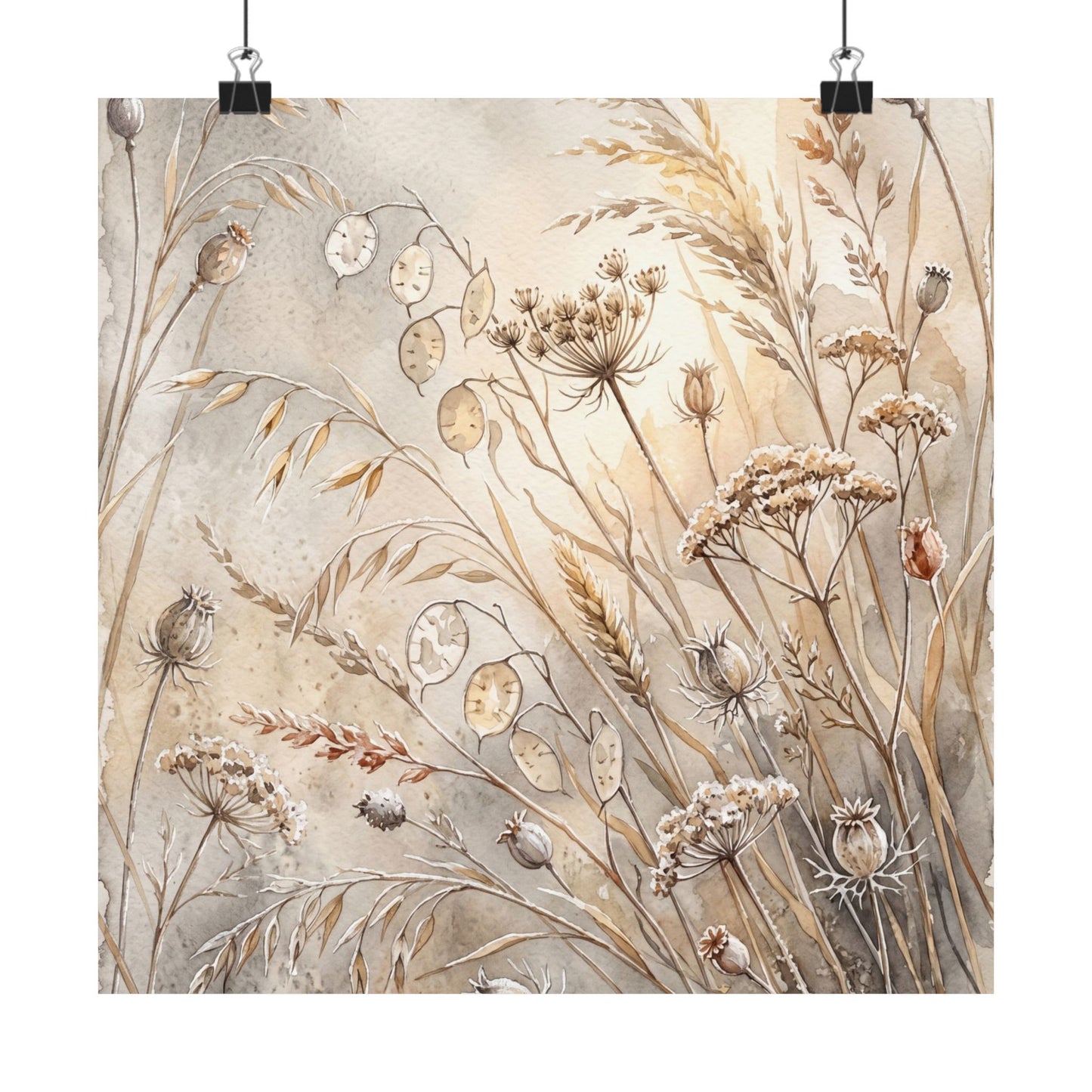 Dried Flowers Watercolor Wall Art Print | Neutral Japandi Art