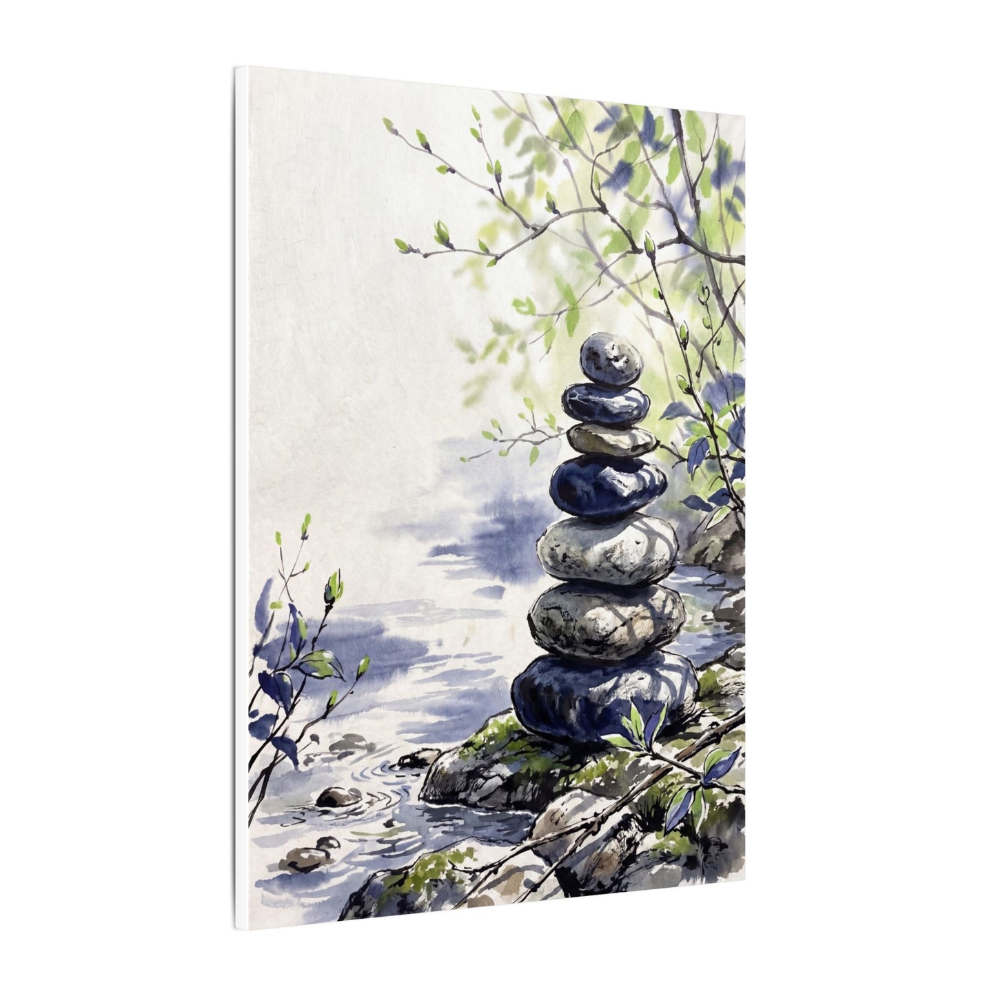 River Stones Sumi E Canvas Art | Serene Zen Art