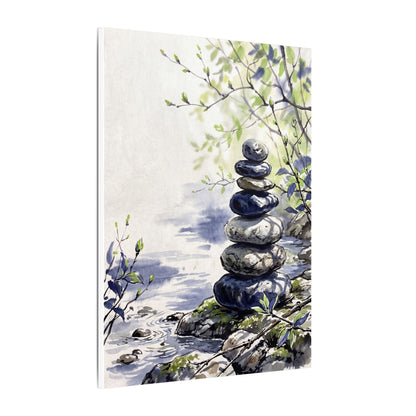River Stones Sumi E Canvas Art | Serene Zen Art