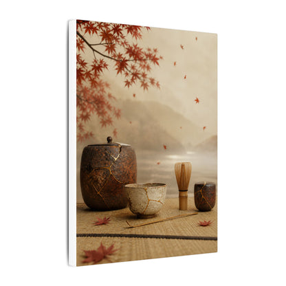 Tea Ceremony Canvas Art | Autumn Kintsugi Gold Vein Art