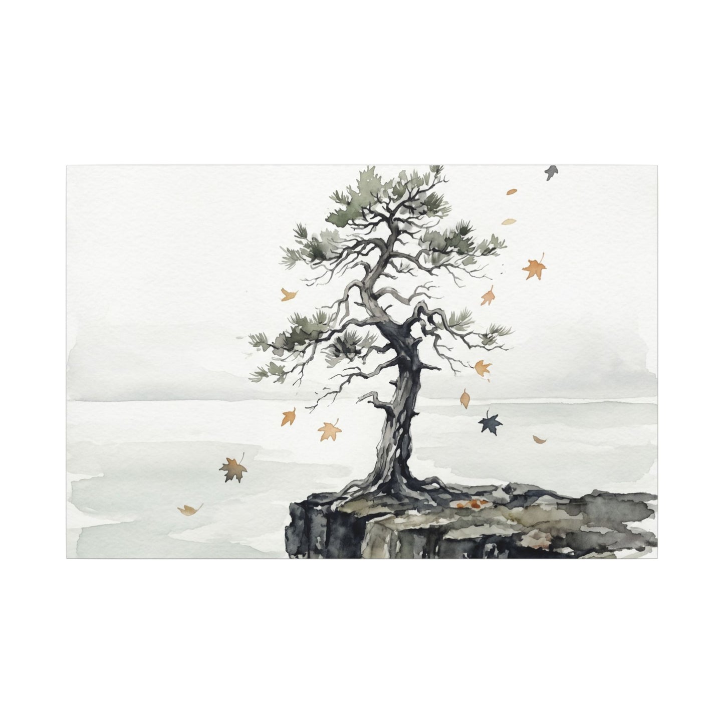 Japandi Pine Tree in Overcast | Watercolor Canvas Art