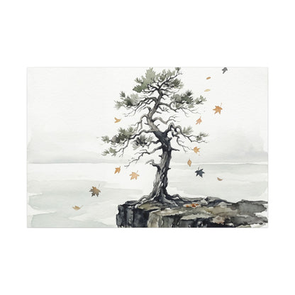 Japandi Pine Tree in Overcast | Watercolor Canvas Art