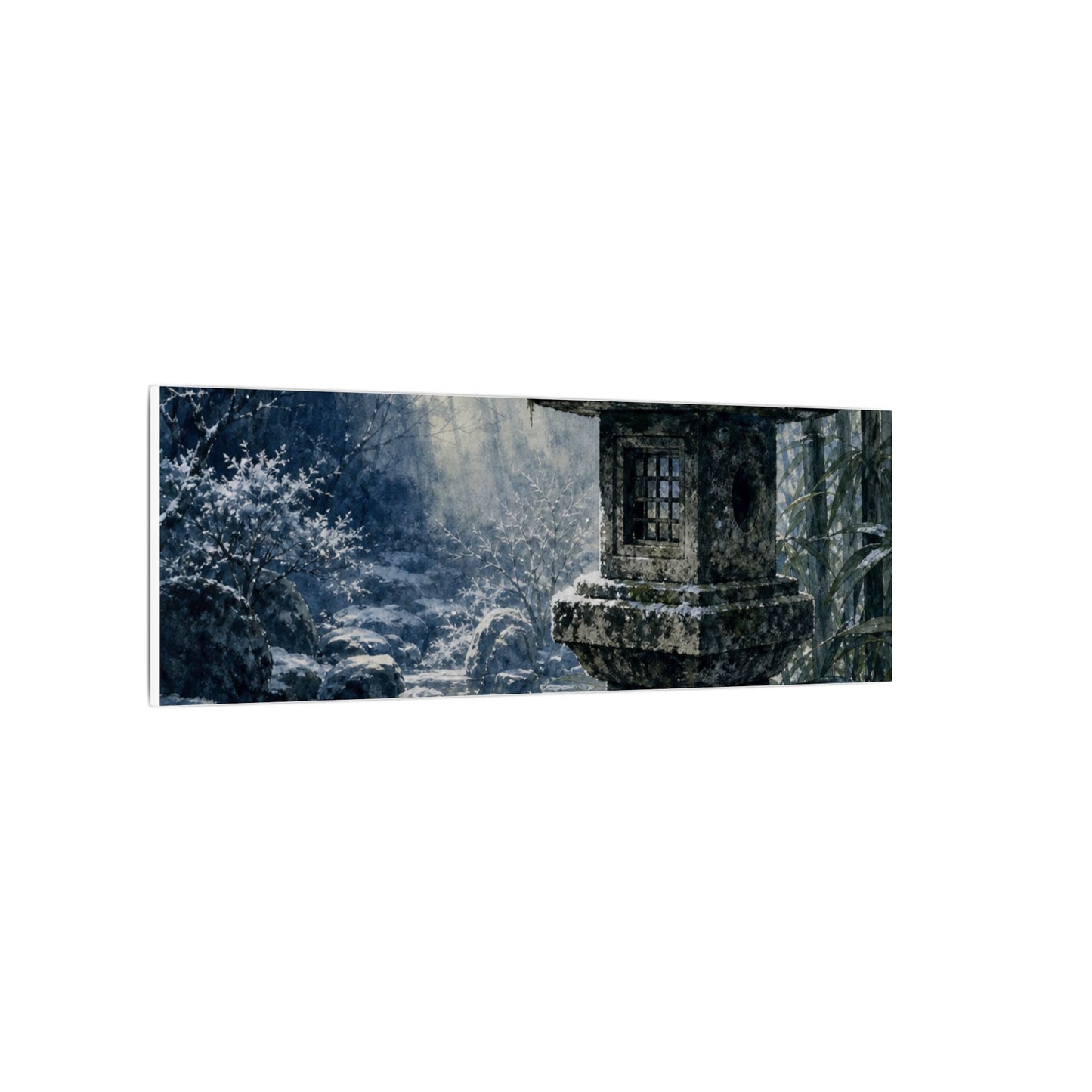 Zen Stone Lantern in Dappled | Sumi E Canvas Art