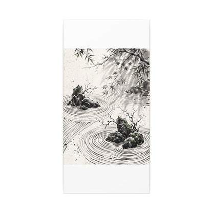 Rock Garden Canvas Art | Winter Zen Sumi E Art