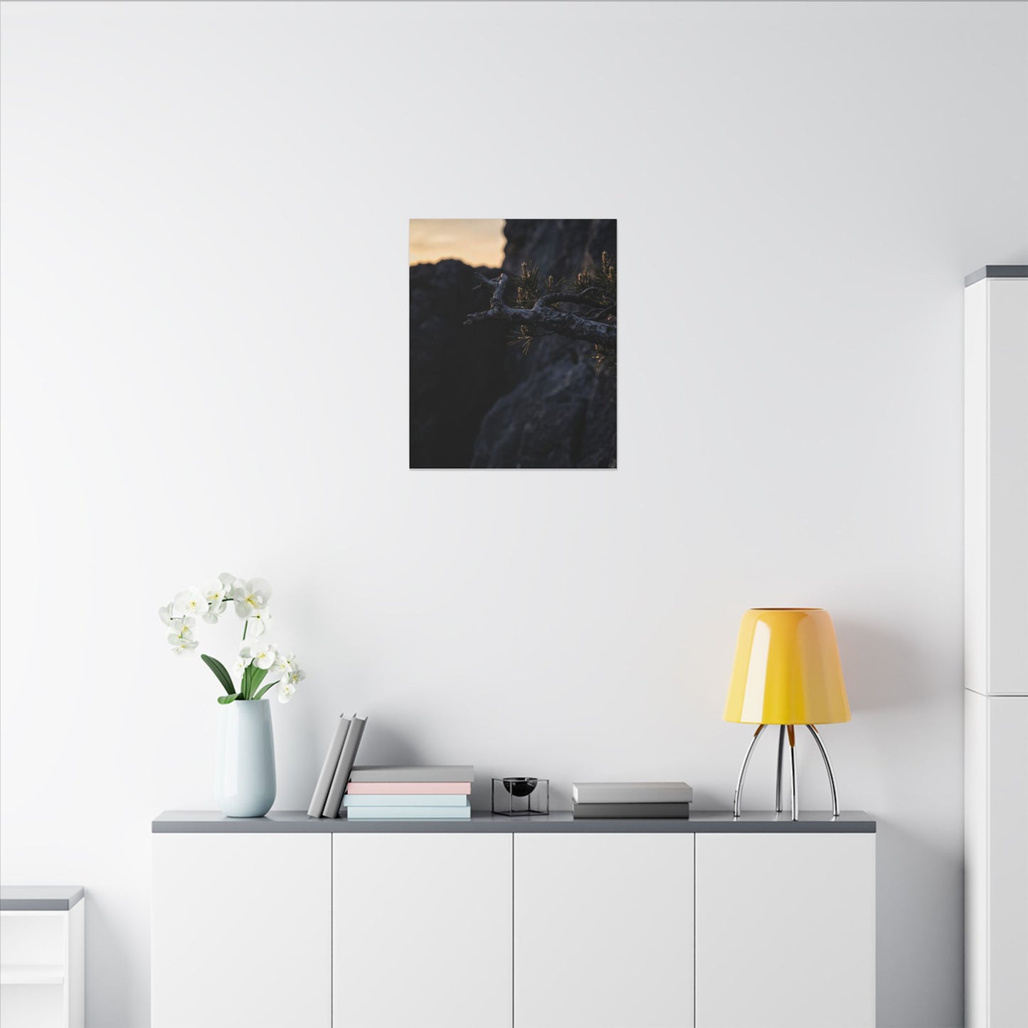 Pine Tree Moody Minimal Canvas Art | Sophisticated Dark Japandi Art