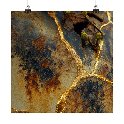Healing Rust Patina Wall Art Print - Crackle Gold Kintsugi
