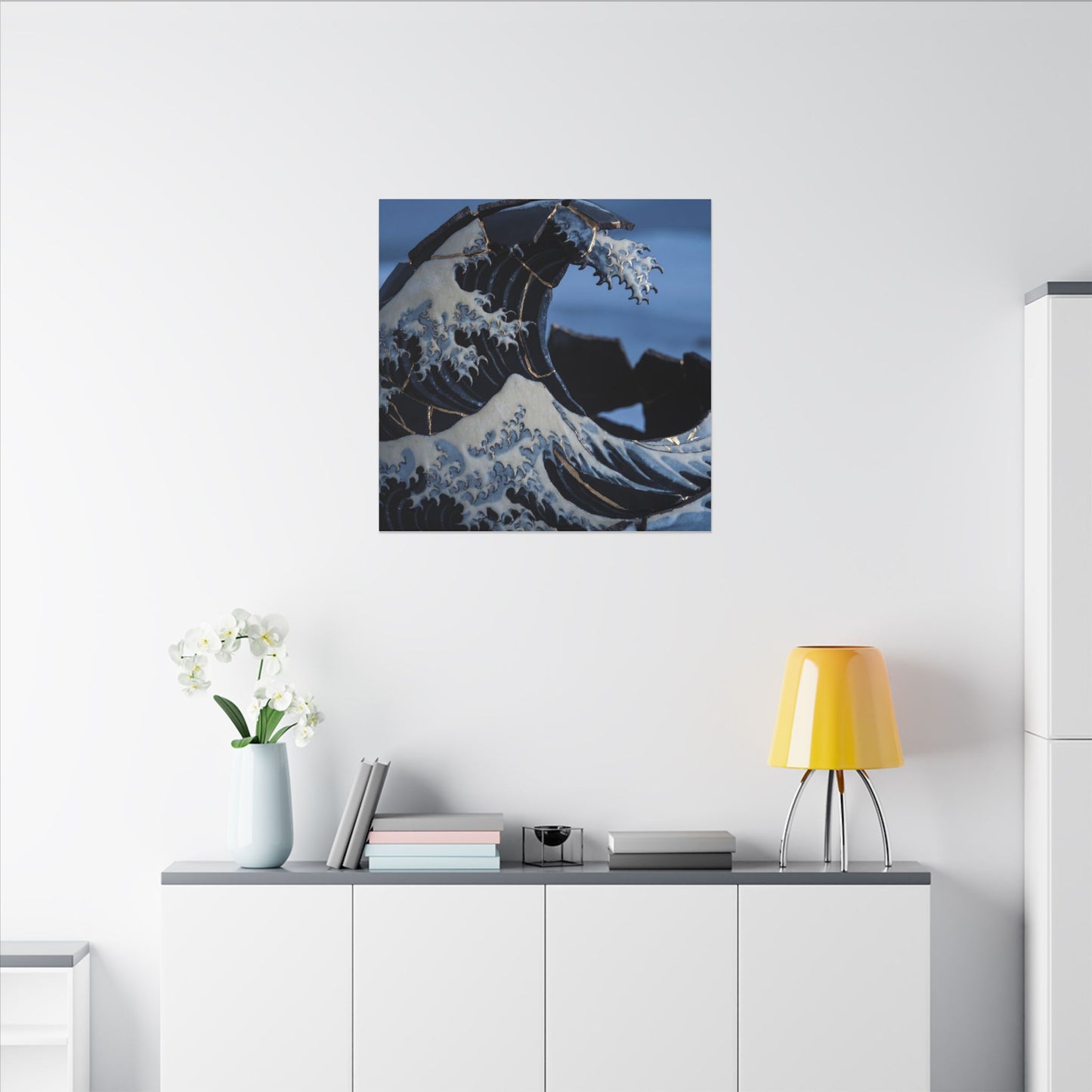 Ocean Wave Canvas Art | Winter Kintsugi Gold Repair Art