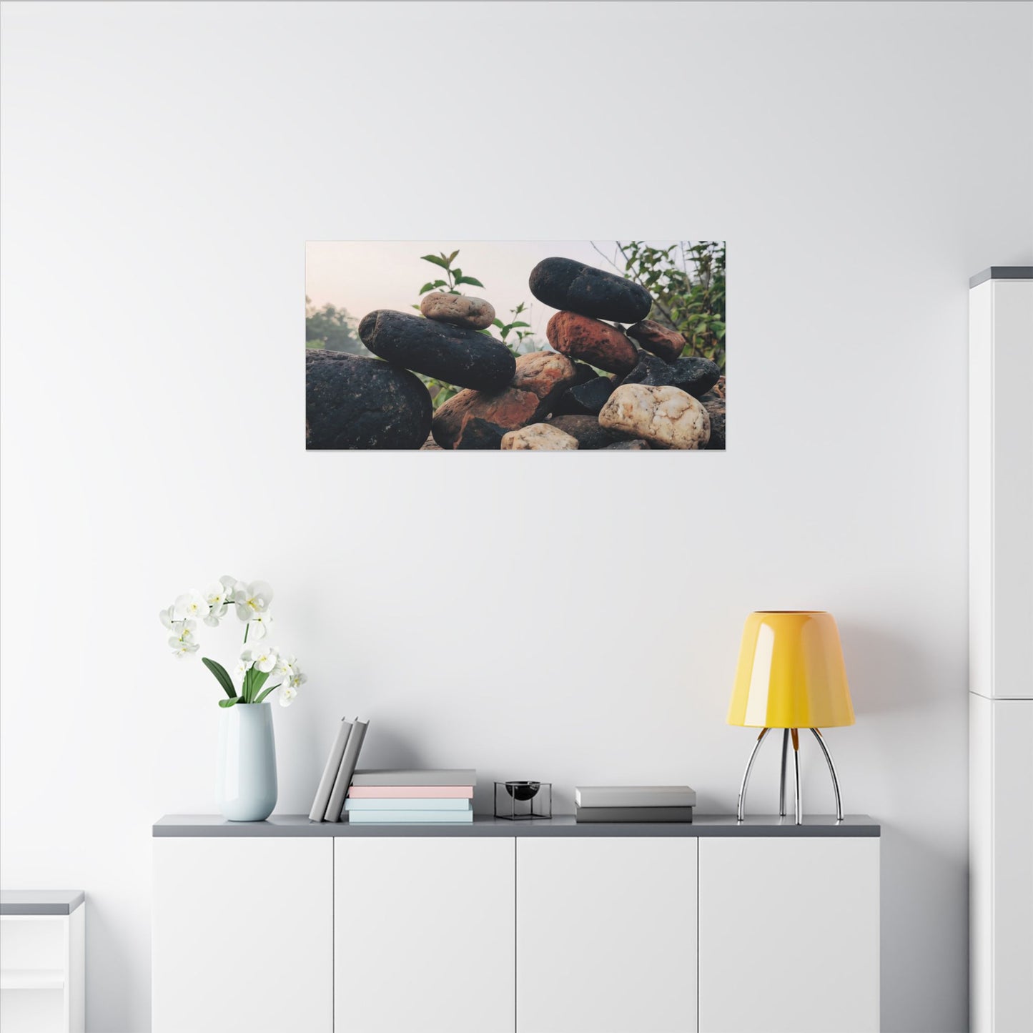 River Stones Canvas Art | Spring Kintsugi Broken Beauty Art