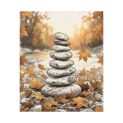 Earthy River Stones Canvas Art - Minimal Line Japandi
