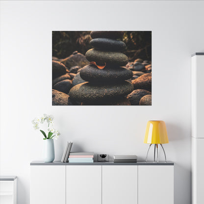 Dark Japandi River Stones in Golden Hour | Moody Minimal Canvas Art