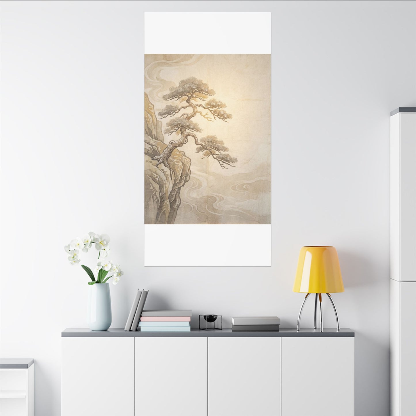 Winter Pine Tree Japanese Pattern Canvas Art | Elegant Decor