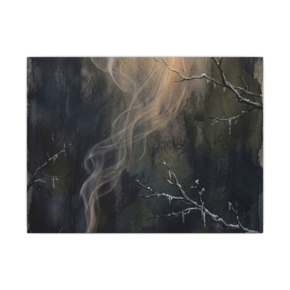 Incense Smoke Winter Canvas Art | Dark Japandi Moody Design