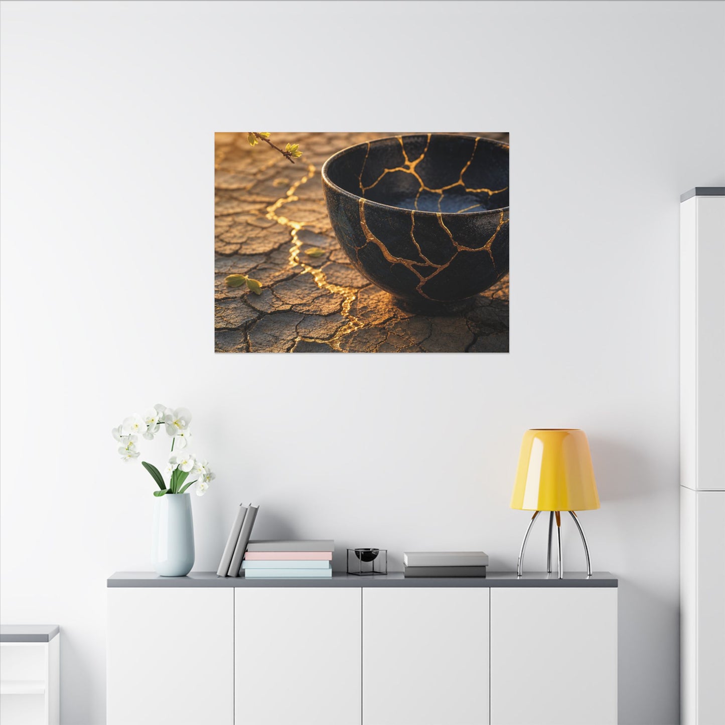Golden Hour Cracked Earth Canvas Art - Kintsugi Fukinsei