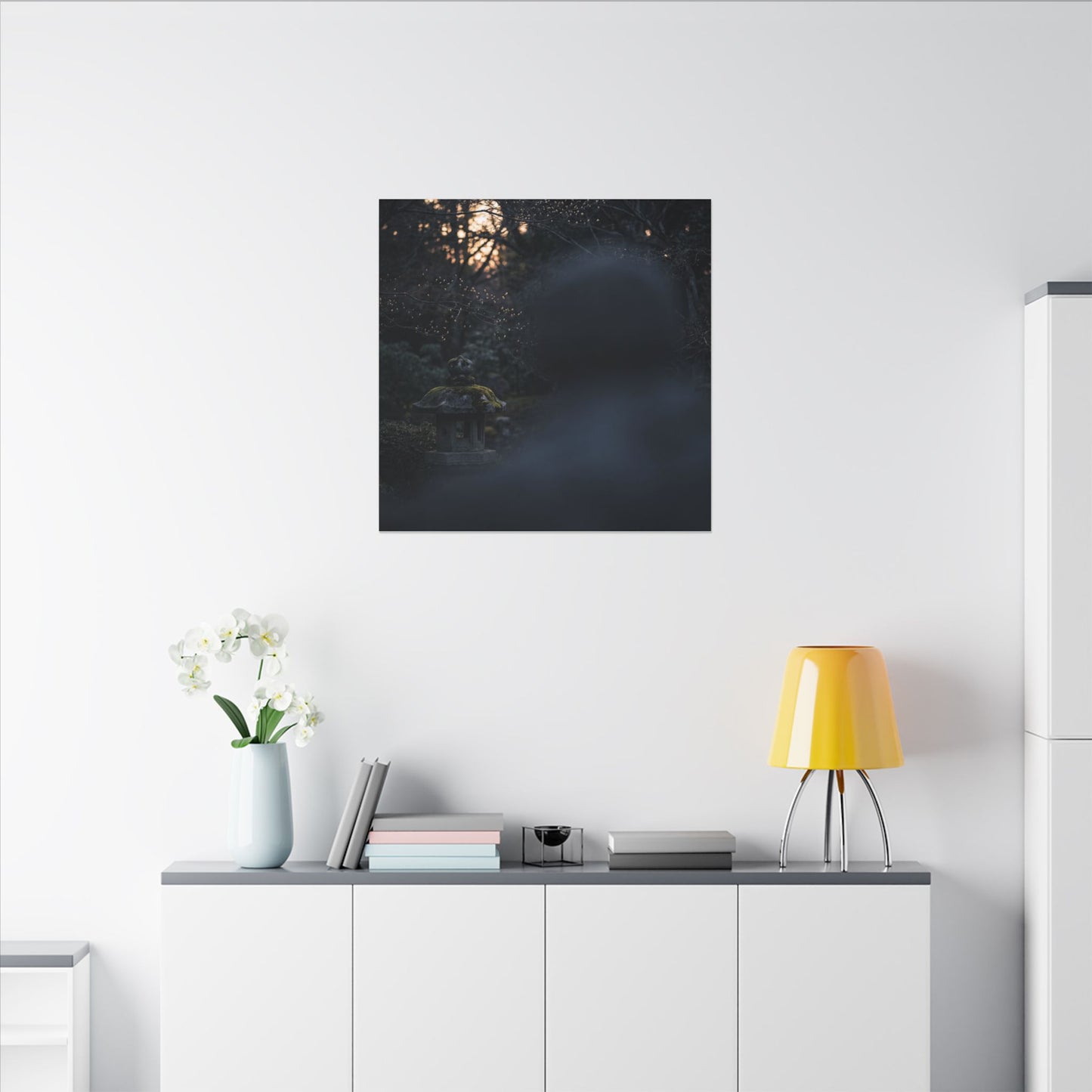 Spring Stone Lantern Moody Minimal Canvas Art | Bold Decor