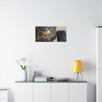 Tea Ceremony Crackle Gold Canvas Art | Philosophical Kintsugi Art
