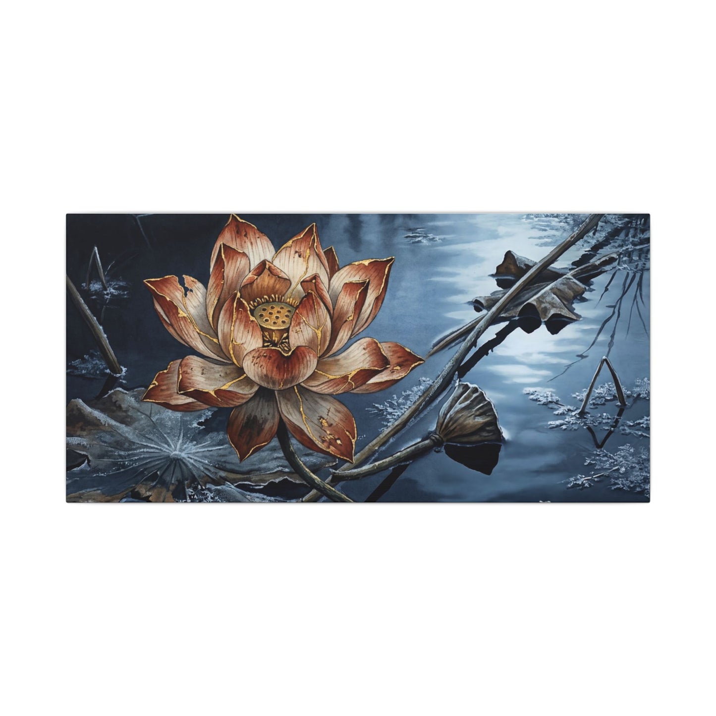 Winter Lotus Flower Broken Beauty Canvas Art | Healing Decor