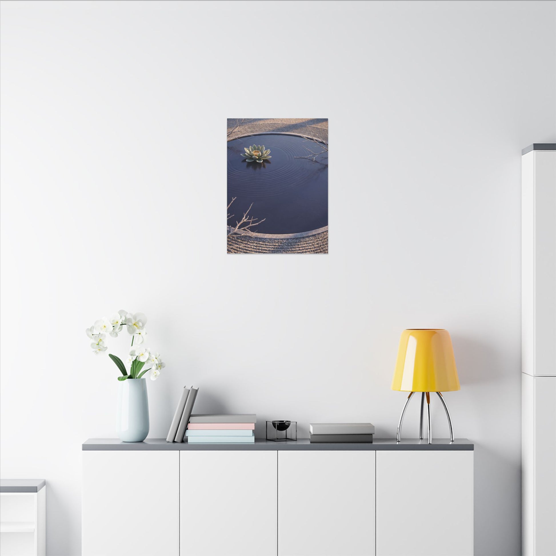 Lotus Flower Canvas Art | Winter Zen Karesansui Art Art Print