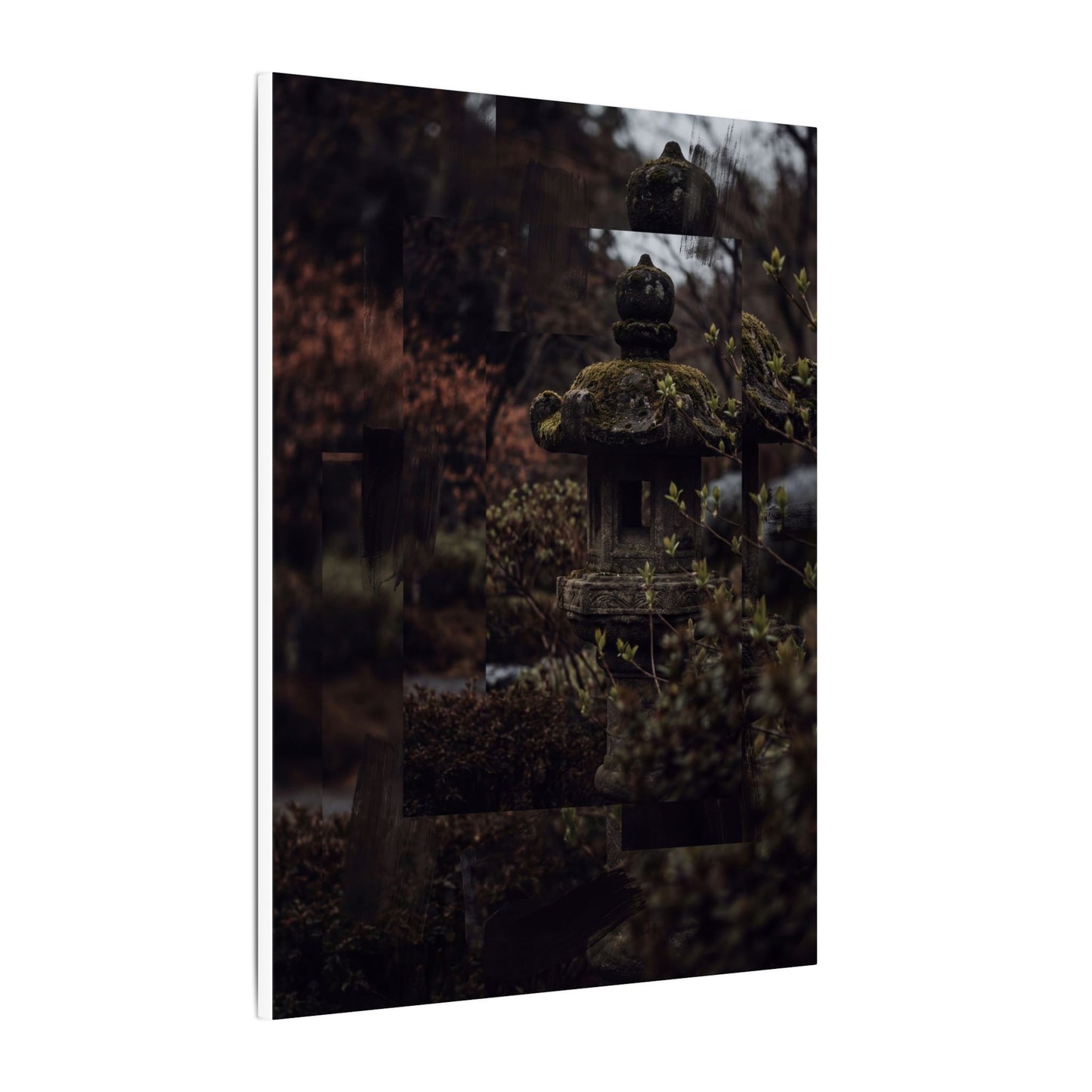 Stone Lantern Spring Canvas Art | Dark Japandi Bold Design