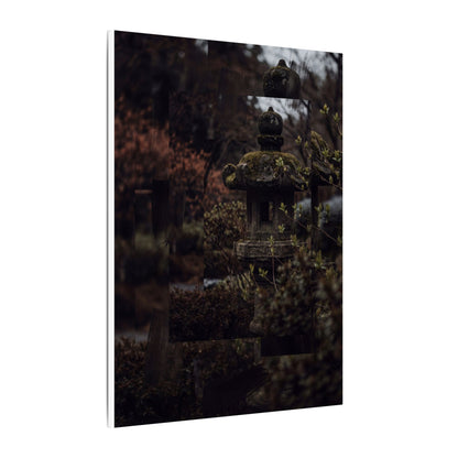 Stone Lantern Spring Canvas Art | Dark Japandi Bold Design
