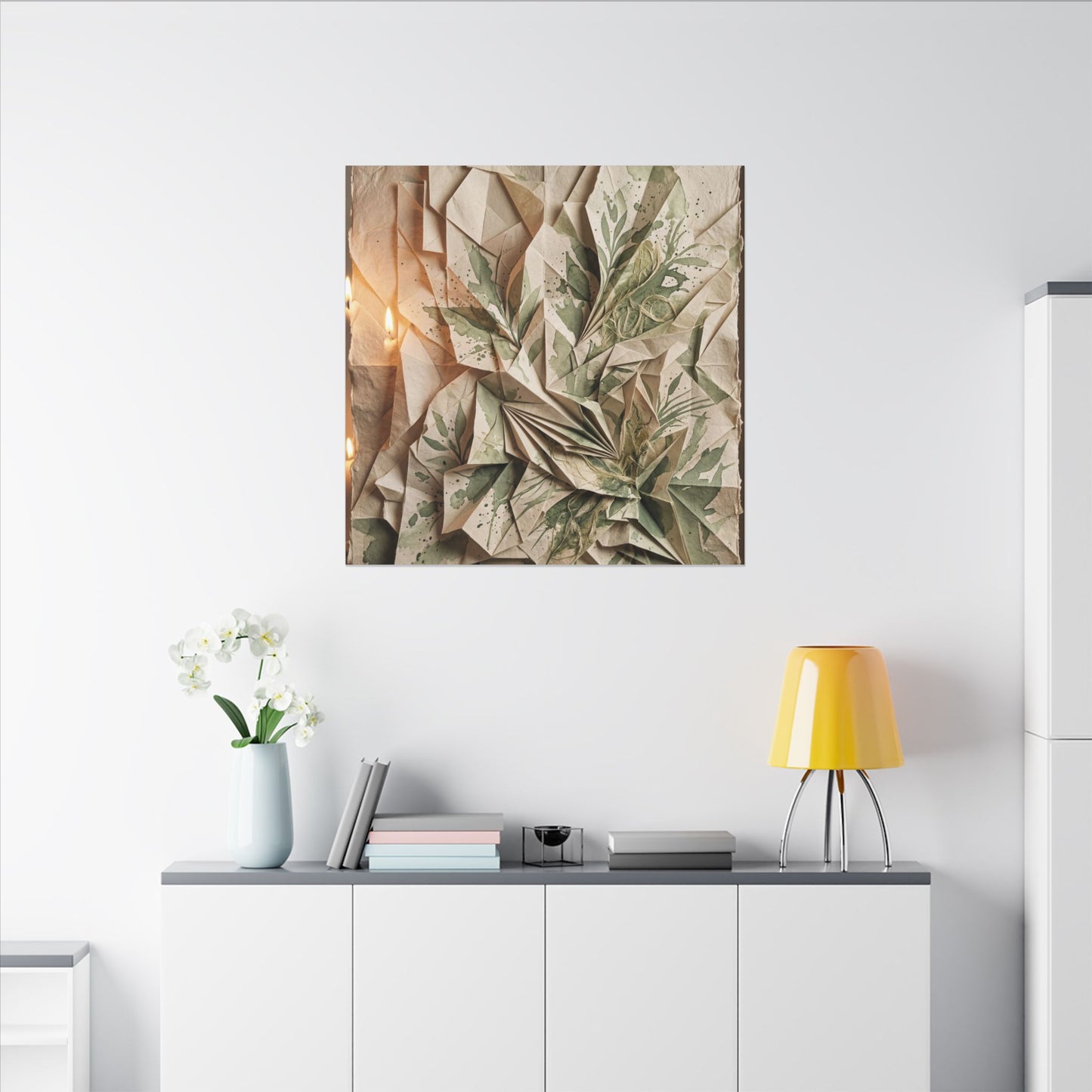 Japandi Paper Fold in Candlelight | Texture Canvas Art