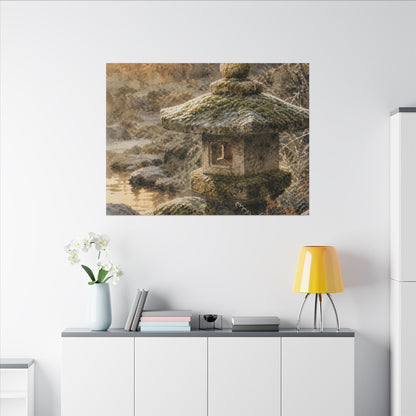 Winter Stone Lantern Watercolor Canvas Art | Earthy Decor